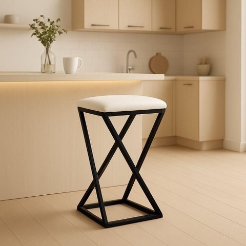 Banqueta Z Baixa 50 Cm Banquinho Cozinha Balcão Bar Corino Branco