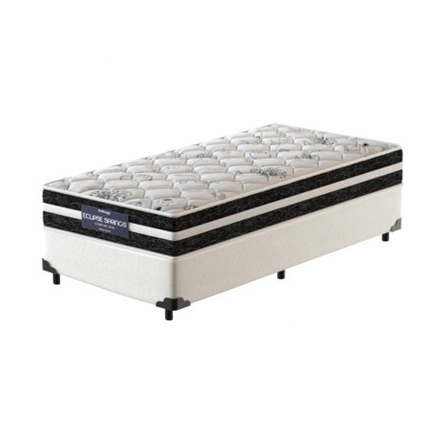 Cama Box Solteiro King Branca + Colchão de Molas Ensacadas Probel Eclipse Springs 96x203x55cm