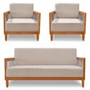 Ver imagem 1 de Kit 2 Poltronas e Sofá Living 2 Lugares Marilia 1,60m Linho Areia Base em Madeira Castanho - Pallazi