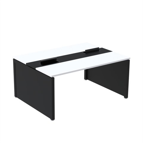 Estação de Trabalho Mesa Plataforma Escritório Dupla para 2 Pessoas com Caixa de Tomada Pé Painel Branco/Preto