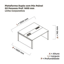 Estação de Trabalho Mesa Plataforma Escritório Dupla para 2 Pessoas com Caixa de Tomada Pé Painel - 3