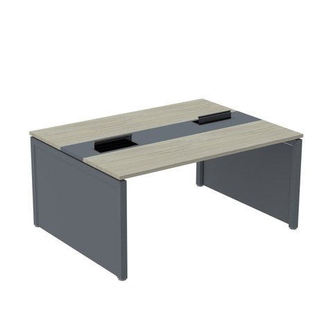 Estação de Trabalho Mesa Plataforma Escritório Dupla para 2 Pessoas com Caixa de Tomada Pé Painel