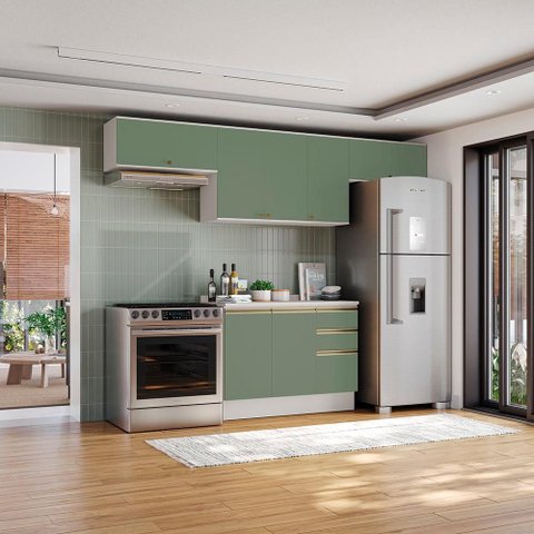 Armário de Cozinha Completa 100% Mdf 280cm Branco/verde Celeste Kappesberg