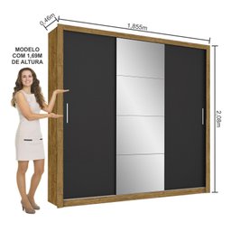 Guarda-roupa Casal 4 Espelhos 3 Portas de Correr 4 Gavetas Max Plus Espresso Móveis - 4