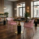 Ver imagem 2 de Conjunto Mesa de Jantar Redonda Imperial 70cm Preta com 2 Cadeiras Estofadas Marcela - Rosa