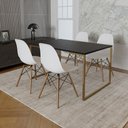 Ver imagem 1 de Mesa Jantar Industrial Retangular 137x90cm Preta Base Dourada com 4 Cadeiras Eames Eiffel Madeira Br
