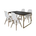 Ver imagem 2 de Mesa Jantar Industrial Retangular 137x90cm Preta Base Dourada com 4 Cadeiras Eames Eiffel Madeira Br