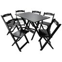 Ver imagem 1 de Conjunto Mesa Dobrável Madeira 110x70 com 6 Cadeiras Personalizada Hei Preta - Tarimatã