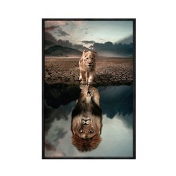 Quadro Decorativo - Reflexo do Leao na Agua Espelho do Pai Anm027 Vidro com Impressão Uv - 60x40cm - 2
