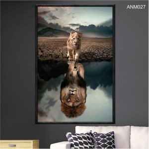 Quadro Decorativo - Reflexo do Leao na Agua Espelho do Pai Anm027 Vidro com Impressão Uv - 60x40cm