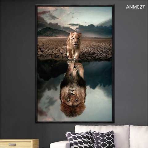 Quadro Decorativo - Reflexo do Leao na Agua Espelho do Pai Anm027 Vidro com Impressão Uv - 60x40cm