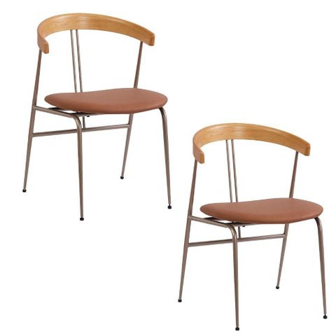 Cadeira Mesa Jantar Estofada Industrial Encosto Curvado 2 Un Cor:cinza com Preto