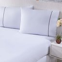 Ver imagem 2 de Jogo de Cama Lençol 100% Algodão Percal 150 Fios Casal Gran Moratta 3 Peças - Branco e Palha