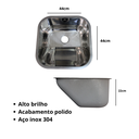 Ver imagem 3 de Tanque Lavanderia Polido 44x44 Aço Inoxidavel 304 Premium
