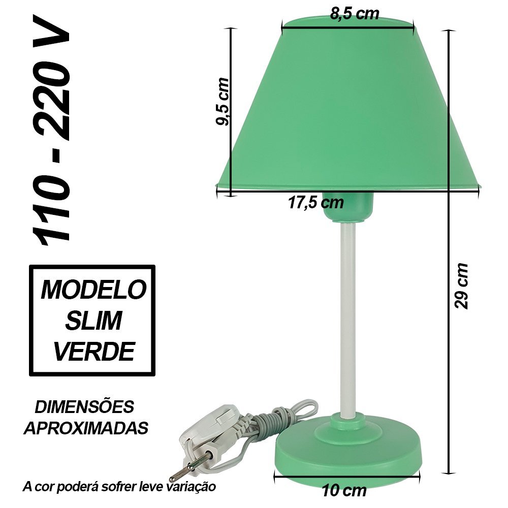 Abajur Infantil Slim Menina ou Menino Luminária para Quarto de Bebê - Cor Verde - 2