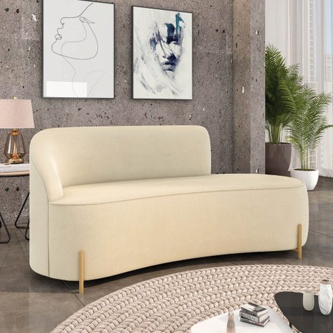 Sofá 2 Lugares Orgânico 160cm Pé Dourado Morgan Suede Bege D03 - D’Rossi