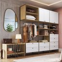 Ver imagem 1 de Guarda Roupa Closet 8 Gavetas C/ Mesa Apoio Lateral 100% Mdf Cor:savana com Branco