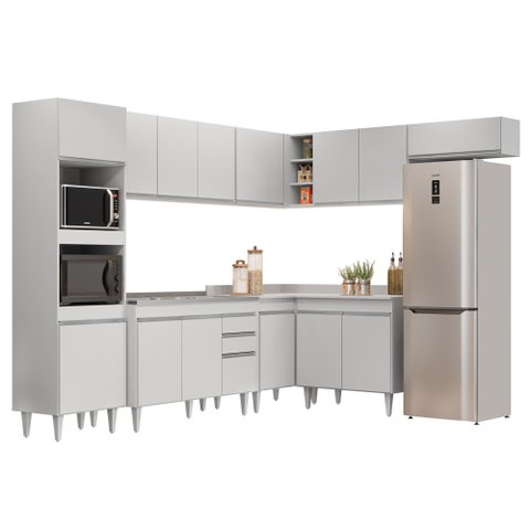 Armário de Cozinha Modulada de Canto 8 Peças CP03 Balcão com Pia Inox Branco - Lumil Lumil Móveis