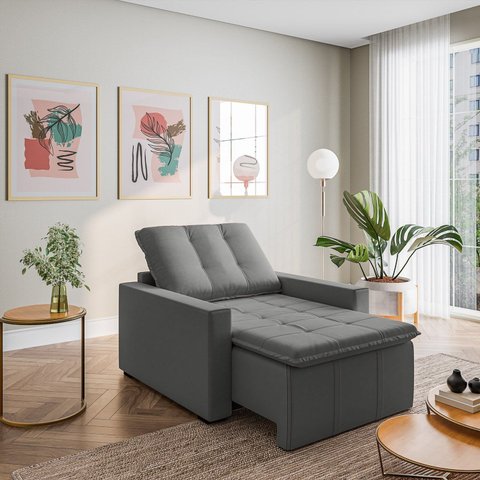 Poltrona Retrátil com Braço Reto Palmeira CabeCasa MadeiraOriginals Cinza
