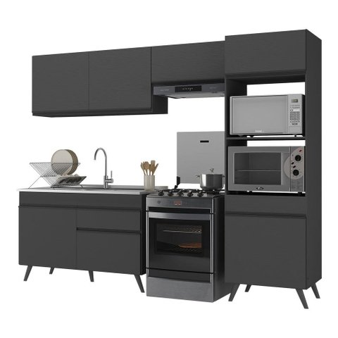 Armário de Cozinha Compacta 252cm Veneza Multimóveis V3693 Preto