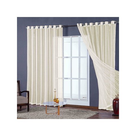 cortina para sala quarto voal xadrez palha 3,00x2,80