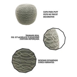 Puff com Capa de Tricot 40x40cm Decorativo Prata - 2