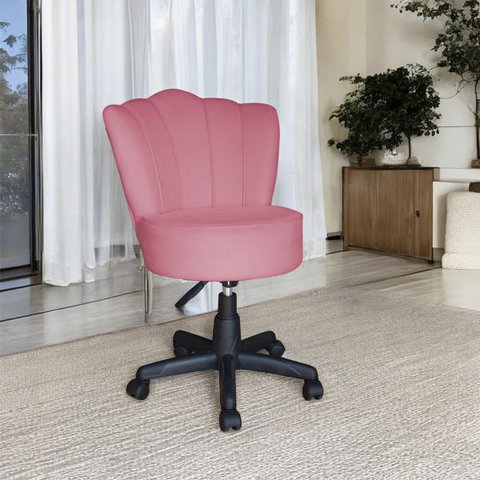 Cadeira Mocho Pétala Giratória para Estética Consultório Veludo Rosa Bz Home Decor