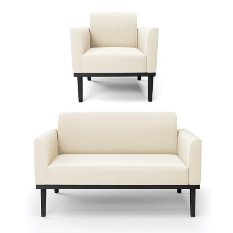Conjunto Poltrona e Namoradeira Decorativa Isabella Pés Fixo em Madeira Preto Veludo Bege G19 - Gran