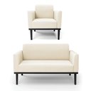 Ver imagem 1 de Conjunto Poltrona e Namoradeira Decorativa Isabella Pés Fixo em Madeira Preto Veludo Bege G19 - Gran