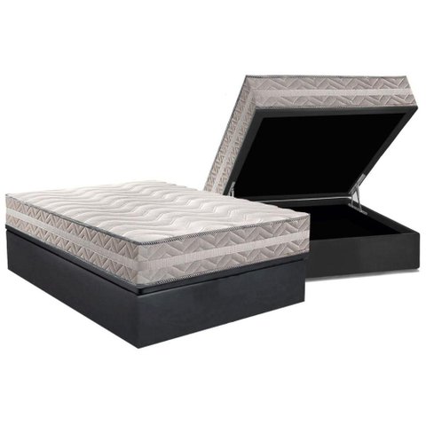 Conjunto Box Baú Casal: Colchão Molas Paropas D28 / Master Prata Double Face 25 + Base Crc Suede
