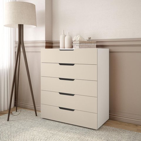 Cômoda Madri com 5 Gavetas 90x104cm Creme/Branco 250699