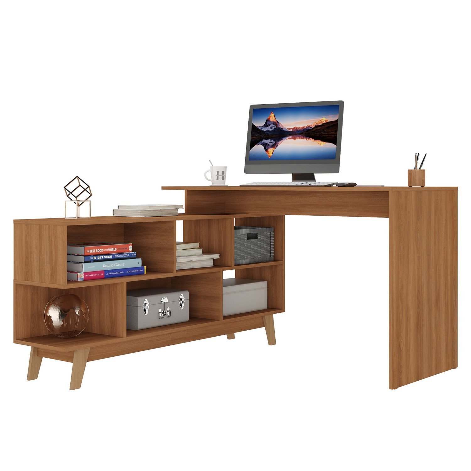 Mesa para Escritório Escrivaninha em L Retrô 136x120cm Espresso Móveis - 5