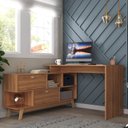 Ver imagem 1 de Escrivaninha Mesa Escritório Escrivaninha em L Retrô 136cm Pés em Madeira Maciça Espresso Móveis Nogal