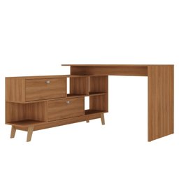 Escrivaninha Mesa Escritório Escrivaninha em L Retrô 136cm Pés em Madeira Maciça Nogal YesCasa - 6