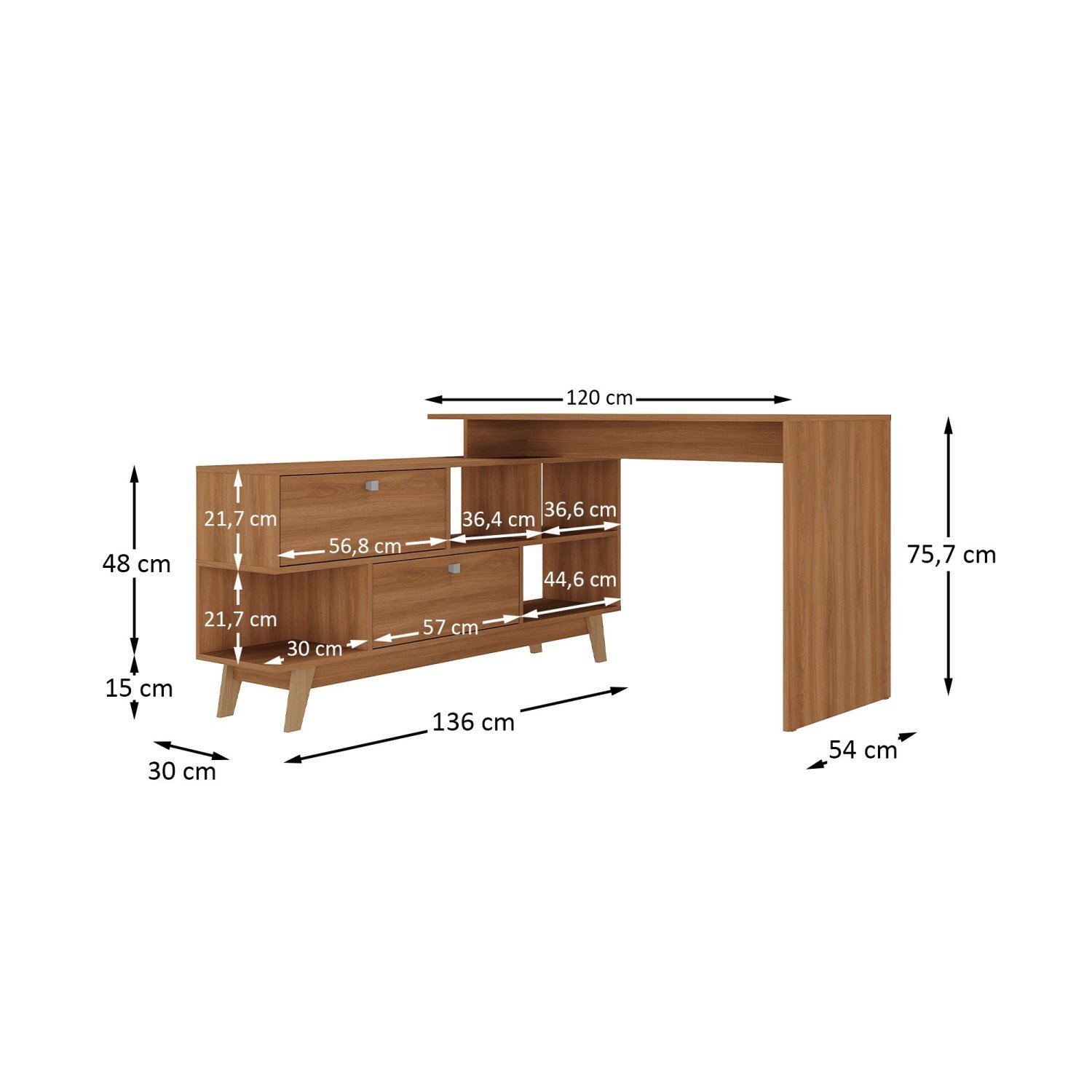 Mesa para Escritório Escrivaninha em L Retrô 136x120cm Espresso Móveis - 3