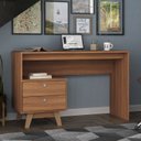 Ver imagem 1 de Mesa Escrivaninha Doha 2 Gavetas 120cm Pés em Madeira Maciça Espresso Nogal Marrom