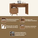 Ver imagem 4 de Mesa Escrivaninha Doha 2 Gavetas 120cm Pés em Madeira Maciça Espresso Nogal Marrom