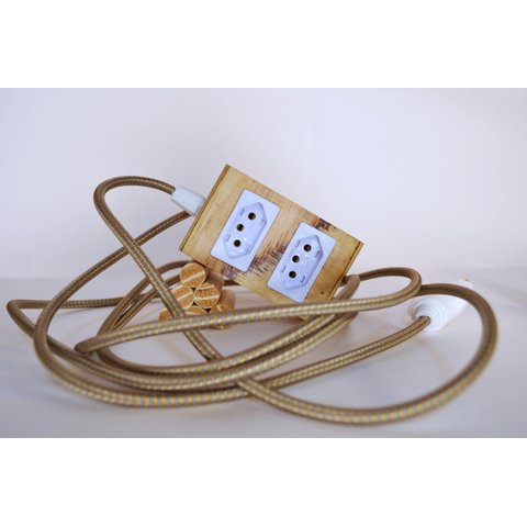 Extensão Madeira Régua Elétrica 2 Tomadas Branca Cor do Cabo:azul e Dourado