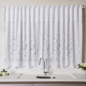 Cortina Cozinha 2,00 X 1,20m Renda Cozinha Varios Modelos:Tulipa Branca