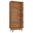 Ver imagem 6 de Estante de Livros 68CMX153CM Pés em Madeira Maciça 1 Porta 3 Prateleiras Pequim Marrom/Nogal