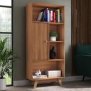 Ver imagem 1 de Estante de Livros 68CMX153CM Pés em Madeira Maciça 1 Porta 3 Prateleiras Pequim Marrom/Nogal