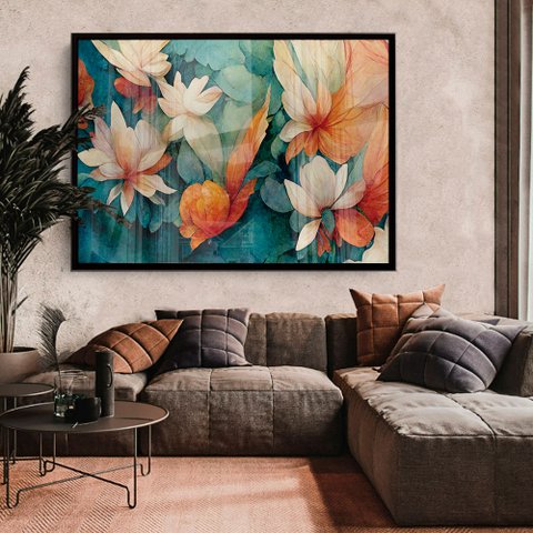 Quadro Decorativo Caixa Floral Primavera  Tacolado Moldura Caixa Alta 4,5cm Branca sem Vidro 20 X 30
