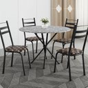 Ver imagem 1 de Conjunto Sala de Jantar Mesa Redonda 80cm Tampo Granito com 4 Cadeiras Milla Preto/Mosaico Palha/Ocre