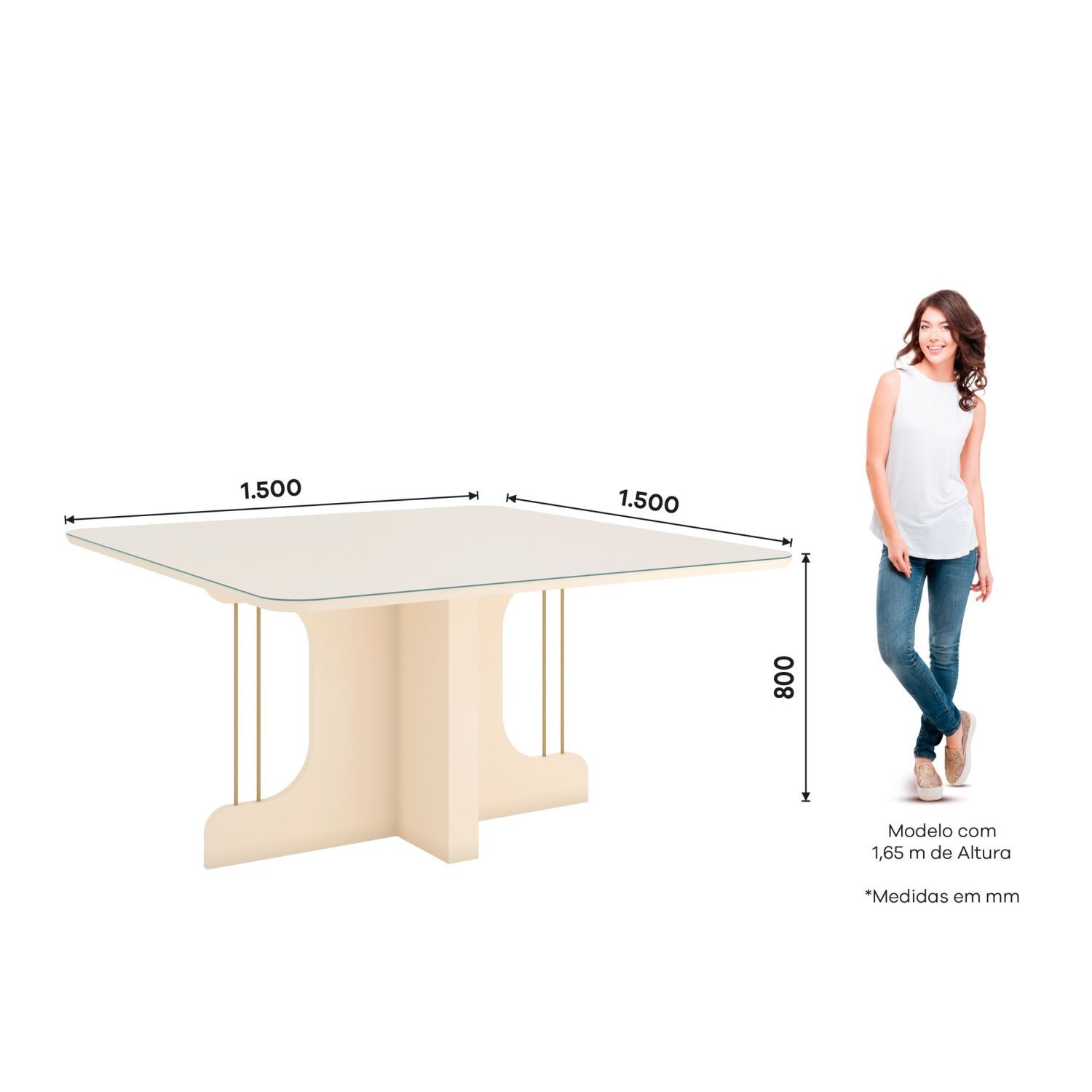 Mesa de Jantar para 8 Lugares 150cm Tampo Mdf e Vidro Canto Arredondado Mavi - 3