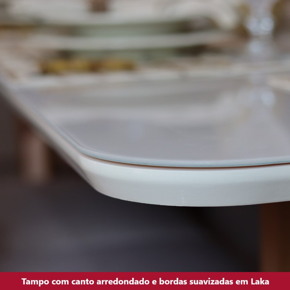 Mesa de Jantar para 8 Lugares 150cm Tampo Mdf e Vidro Canto Arredondado Mavi - 5