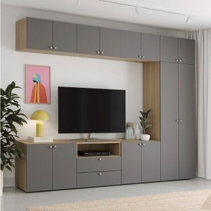 Estante para TV até 75 Polegadas  8 Módulos 14 Portas 2 Gavetas Frame Cabecasa MadeiraMadeira