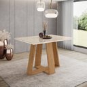 Ver imagem 1 de Mesa de Jantar para 4 Lugares 120cm Tampo MDF e Vidro Canto Reto Lins Bege/Off White