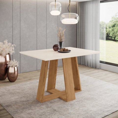Mesa de Jantar para 4 Lugares 120cm Tampo MDF Canto Reto Lins Bege/Off White