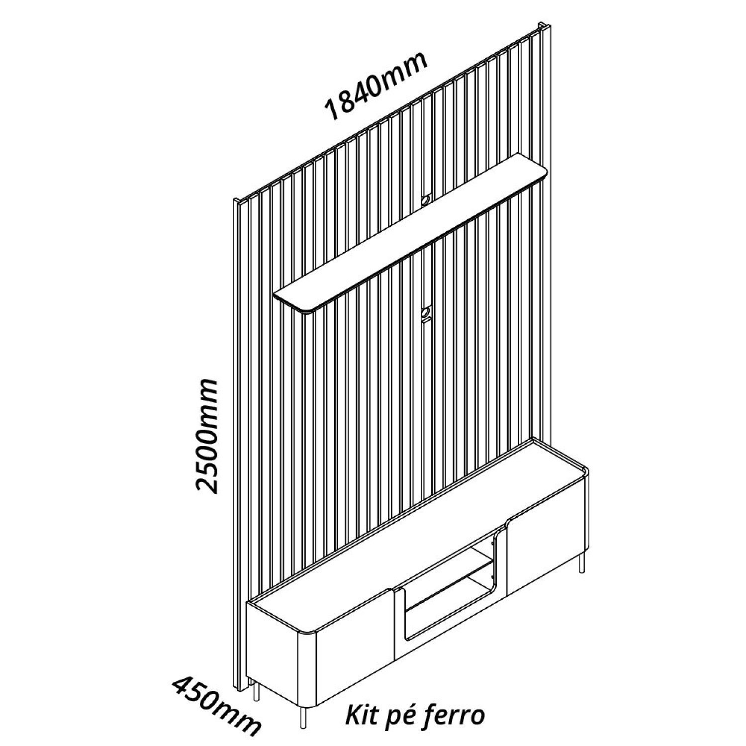 Rack com Painel Ripado para Tv até 75 Polegadas Led Pés Ferro 185cm Nobre/splendore Yescasa - 3