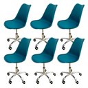 Ver imagem 1 de Kit 6 Cadeira para Escritório Estofada com Base Giratória Ícaro Turquesa